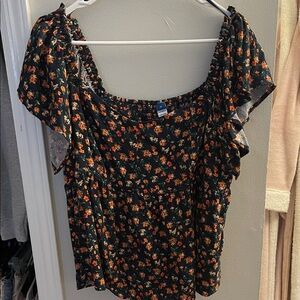 Old Navy Black and Orange Floral Blouse